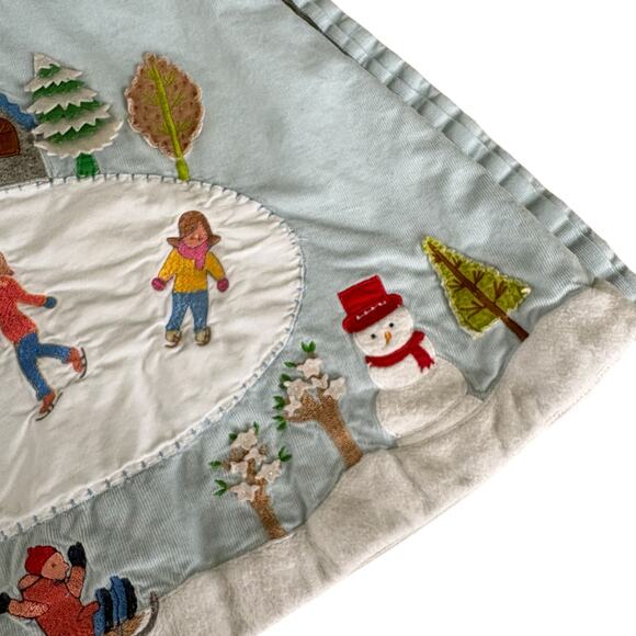 Cotton Kids Vintage Winter Scene Applique Dress Ice Skating Holiday 2T Corduroy - Picture 3 of 7